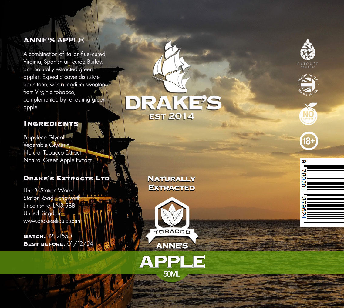 Anne's Apple Tobacco E-Liquid Drake's E-Liquid