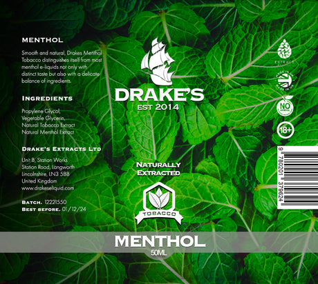 Menthol Virginia Tobacco E-liquid Drake's E-Liquid