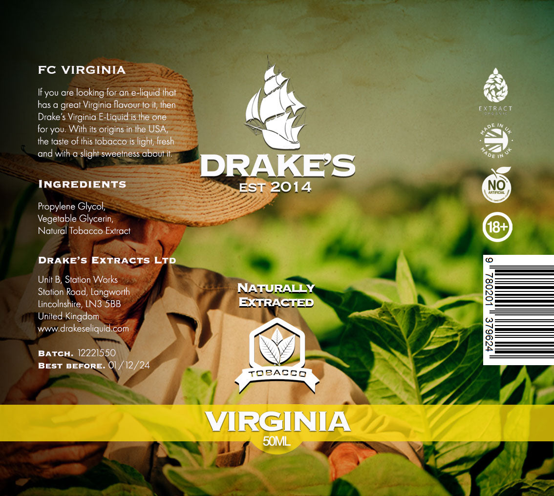 Virginia Tobacco E Liquid 50ml Drake's E-Liquid