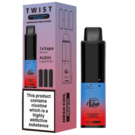 Blueberry Cherry Cranberry Disposable Vape by Happy Vibes Twist 2400 Happy Vibes Twist