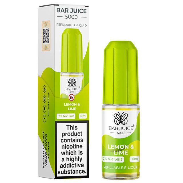 Lemon & Lime 10ml Nic Salt E-liquid By Bar Juice 5000 Prime Vapes UK