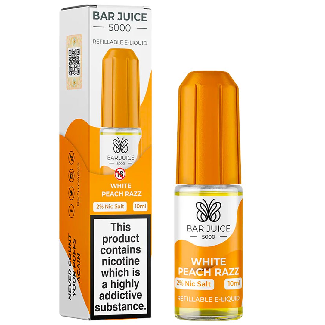 White Peach Razz 10ml Nic Salt E-liquid By Bar Juice 5000 Prime Vapes UK