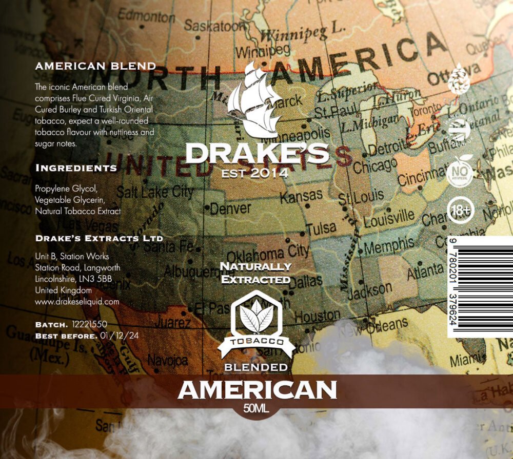 AMERICAN-50ml-shortfill American Tobacco Blend E-Liquid Drake's E-Liquid