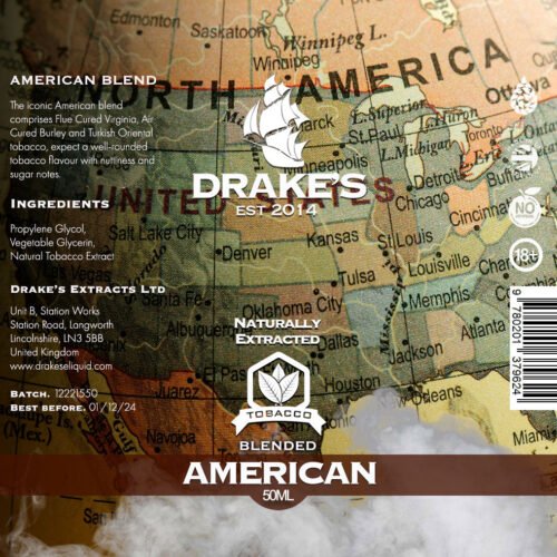 AMERICAN-50ml-shortfill American Tobacco Blend E-Liquid Drake's E-Liquid
