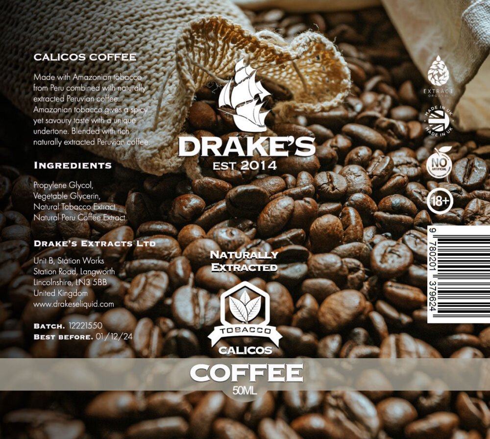 Calicos-coffee-50ml-shortfill Calico's Coffee Tobacco E-liquid Drake's E-Liquid