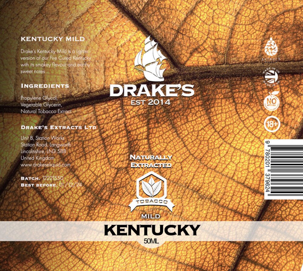 MILD-KENTUCKY-50ml-shortfill Kentucky Mild Tobacco E-Liquid Drake's E-Liquid