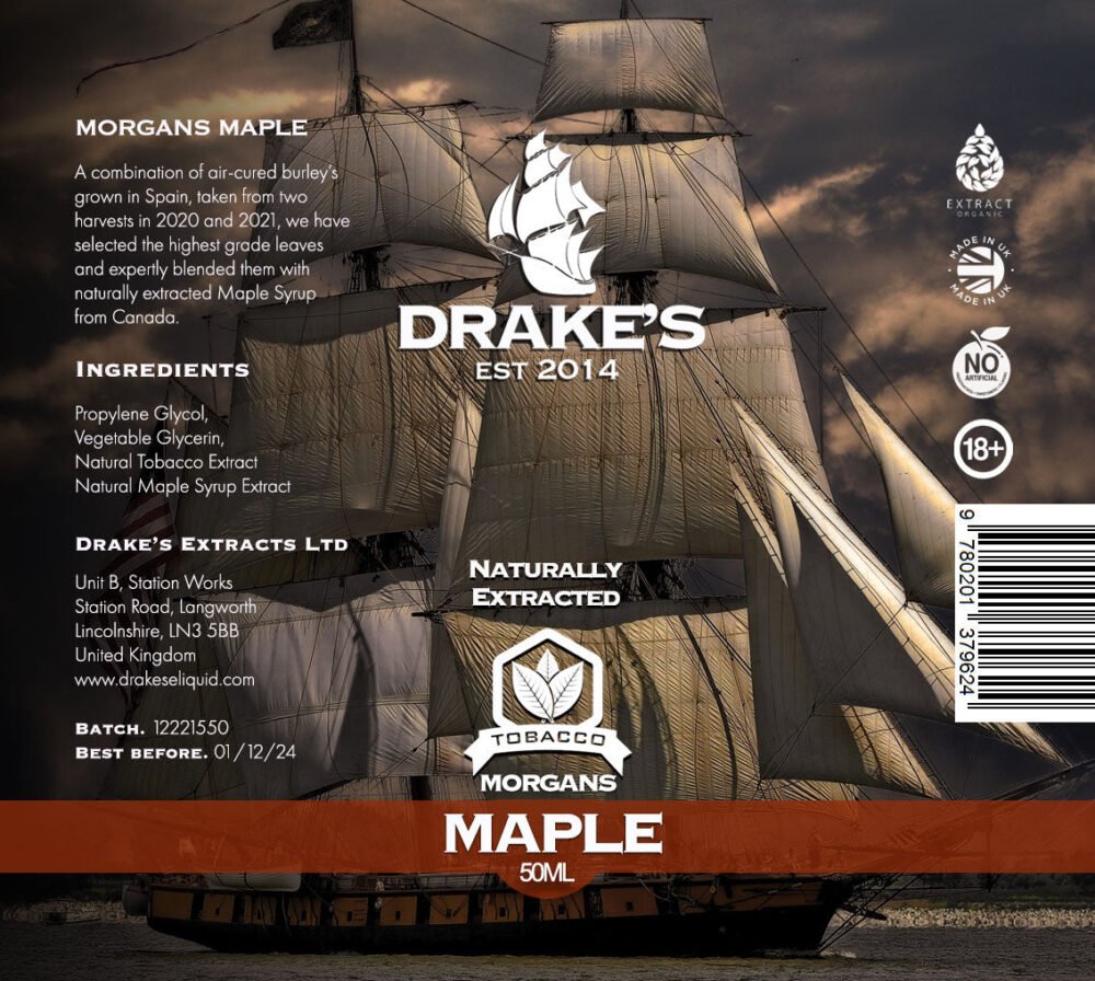 Morgans-maple-50ml-shortfill Morgan’s Maple Tobacco E liquid Drake's E-Liquid
