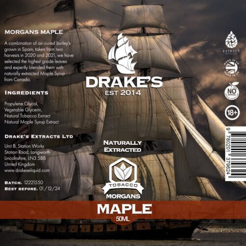 Morgans-maple-50ml-shortfill Morgan’s Maple Tobacco E liquid Drake's E-Liquid