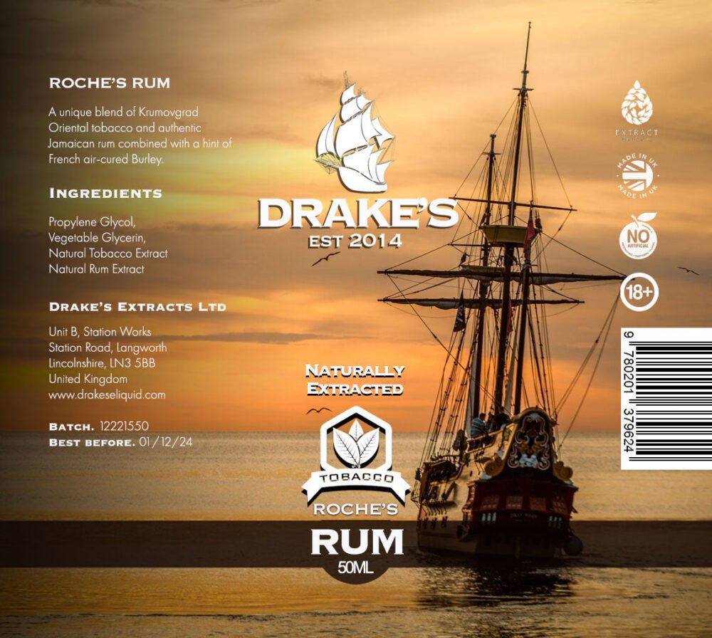 Rum-Tobacco-50ml-shortfill Roche's Rum Tobacco E-liquid Drake's E-Liquid