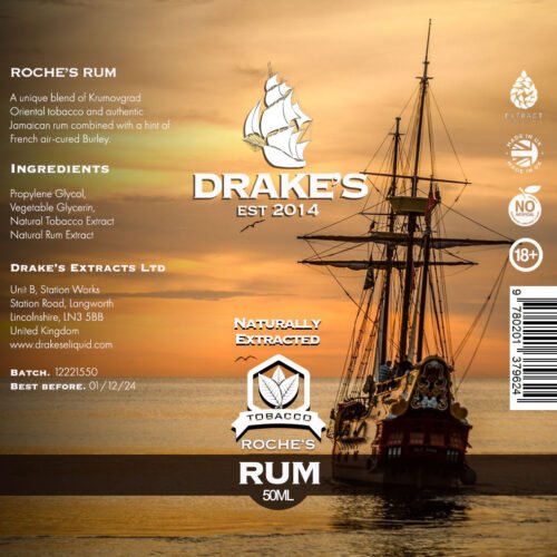 Rum-Tobacco-50ml-shortfill Roche's Rum Tobacco E-liquid Drake's E-Liquid