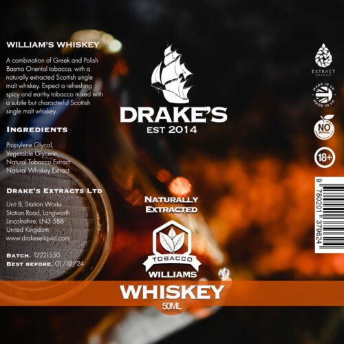 William’s Whiskey Tobacco E-liquid Drake's E-Liquid